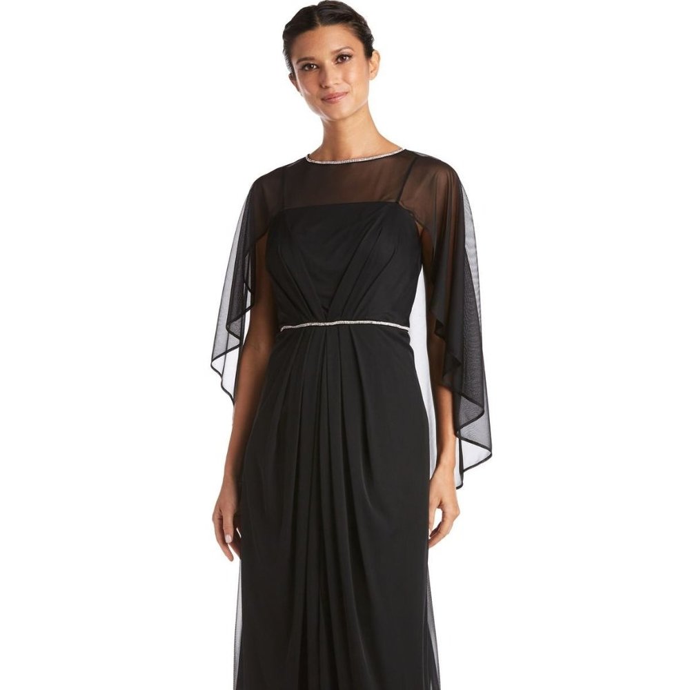 LONG MATTE RHINESTONE CHIFFON DRESS